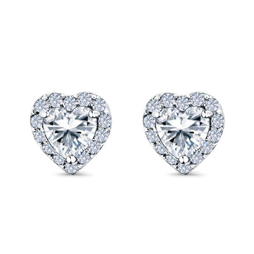 Heart Shape Stud Earrings Wedding Simulated Cubic Zirconia 925 Sterling Silver(10mm)